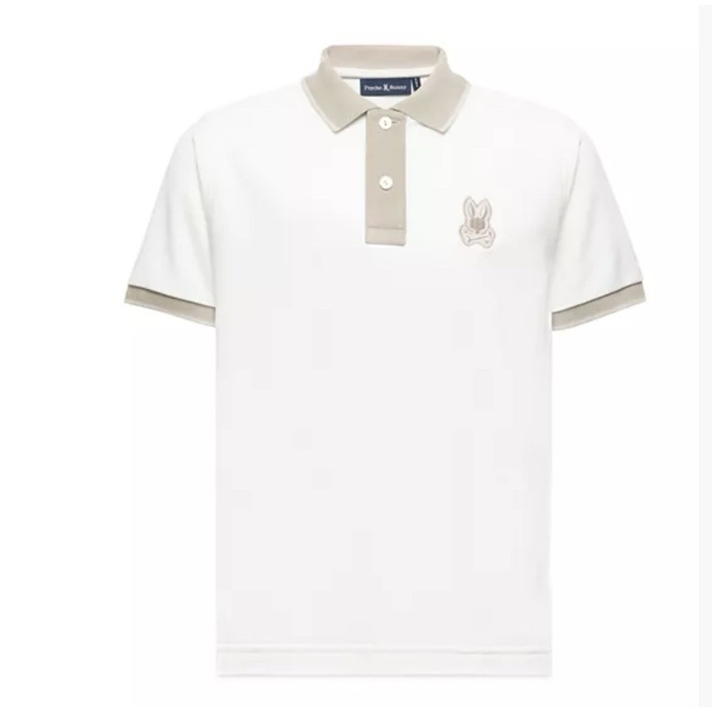 Psycho Bunny Little Kid Size S 7/8 New Castle Pique Polo Ecru Embroidered Logo